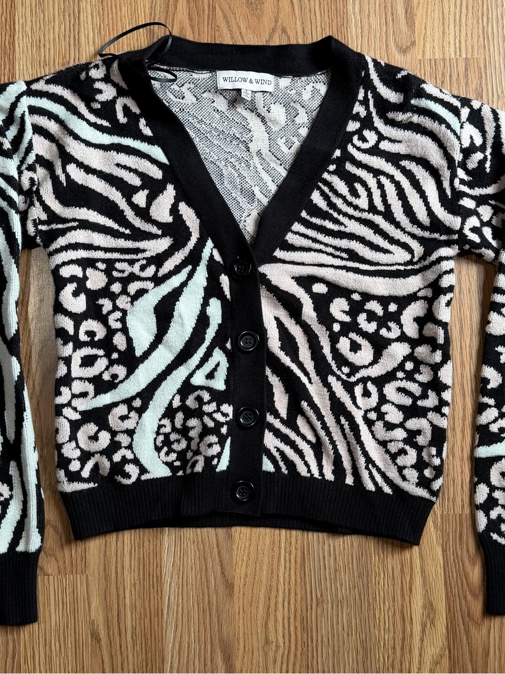 & Other Stories Black, Mint Animal-Print V-Neck Cardigan